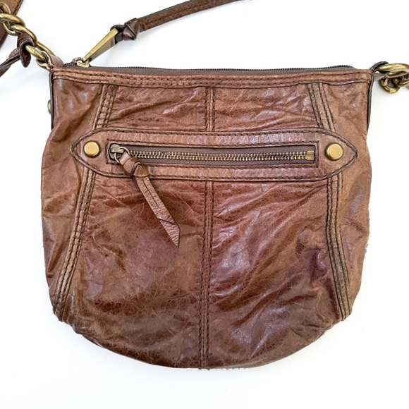 Fossil Brown Leather Crossbody with Metal Chain - Picture 3 of 4